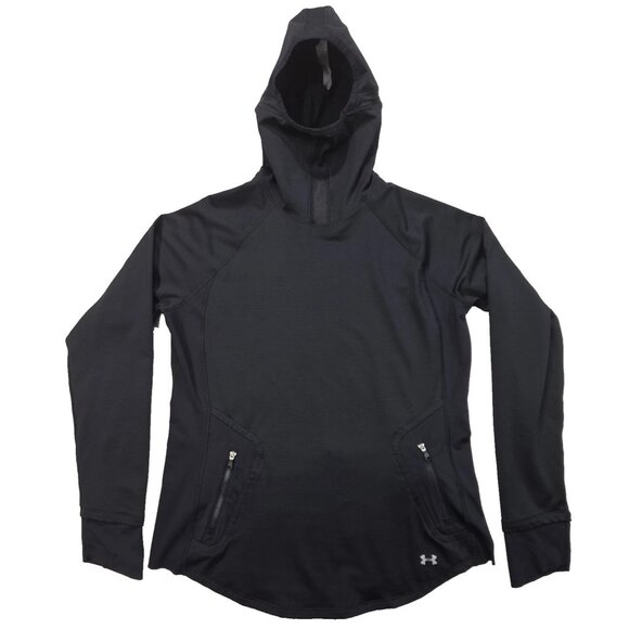 Under Armour Womens Coldgear Black Shirt Fitted Athletic Gear Hoodie Pullover SP - Picture 1 of 6